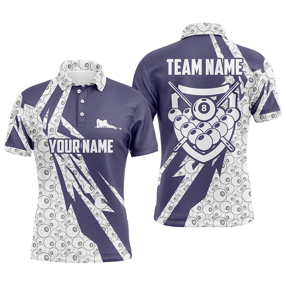 8 Ball Pattern Purple White Custom Billiard Balls Shirts, Personalized Billiard Polo Shirt