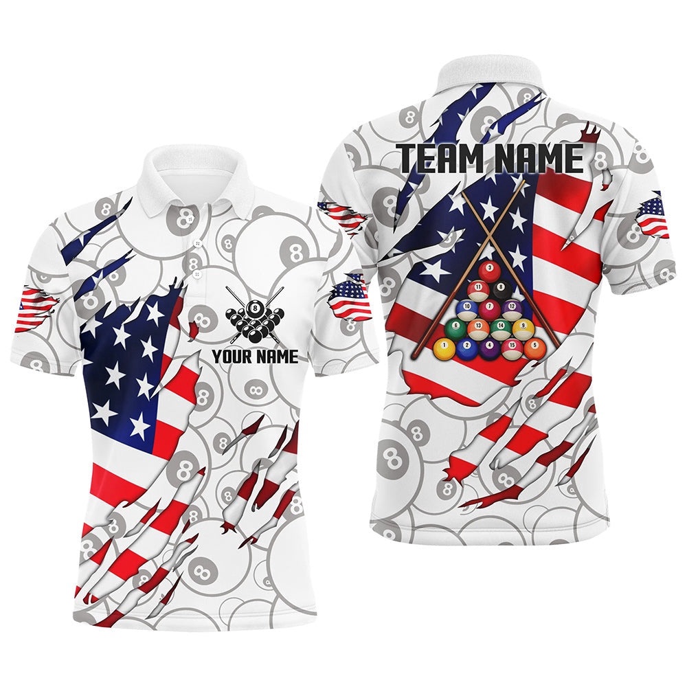 8 Ball Pattern US Flag Custom Custom Pool Billiard Balls Polo, Personalized Billiard Polo Shirt
