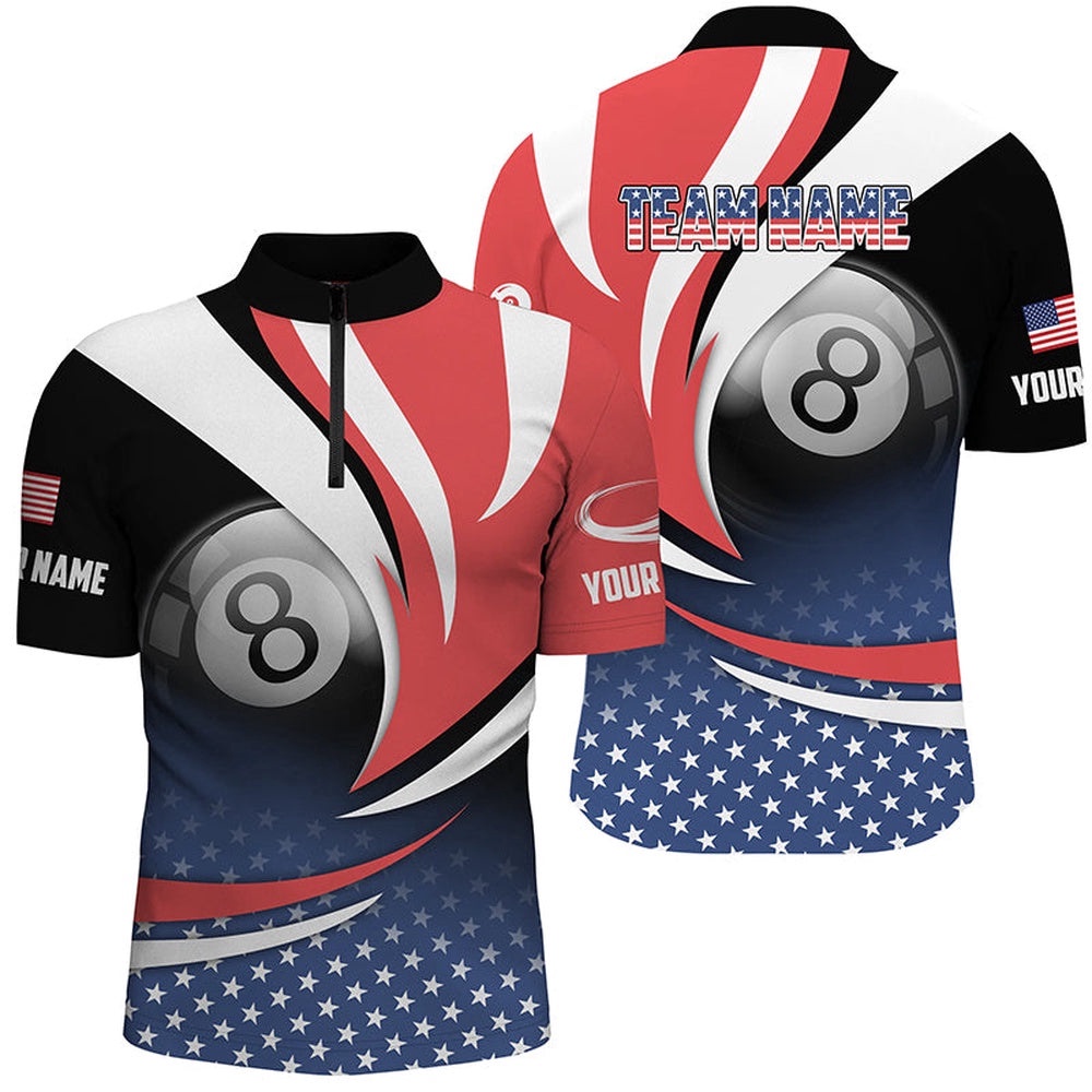 8 Ball Pool American Flag Version Billiard Shirts, Patriotic Billiard Jerseys, Personalized Billiard Team Jersey Shirt
