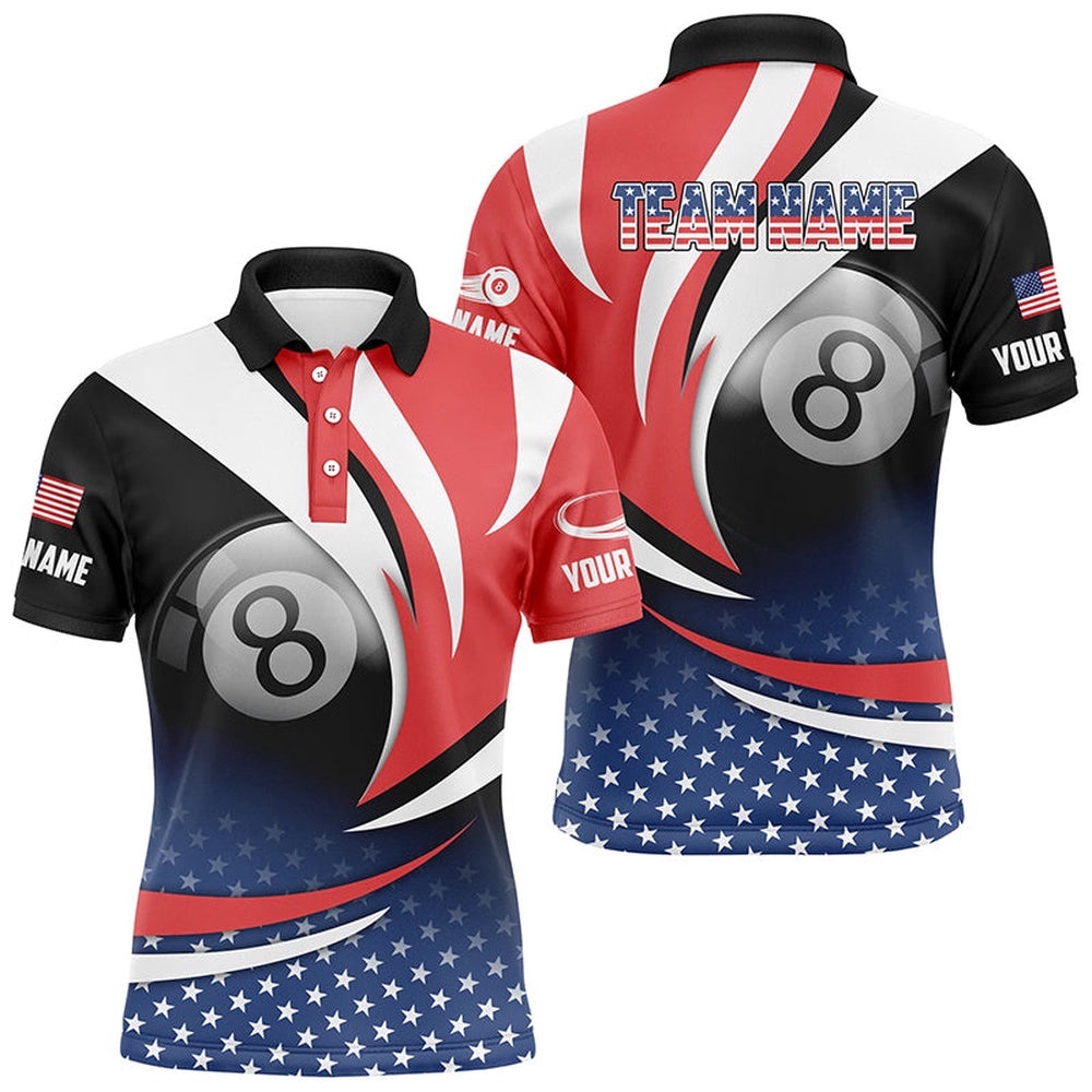8 Ball Pool American Flag Version Billiard Shirts, Patriotic Billiard Polo, Personalized Billiard Polo Shirt