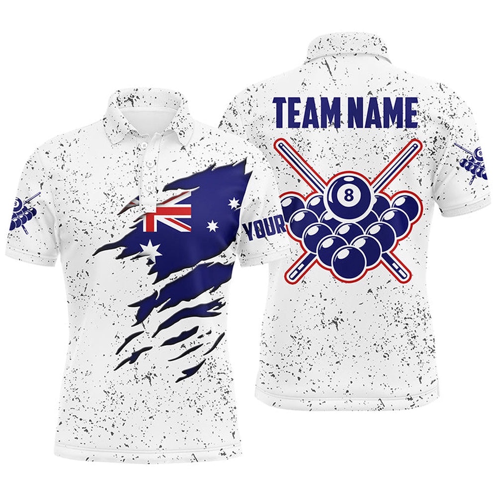 8 Ball Pool Australia Flag Billiard’s Shirts Custom 8 Ball Pool Polo Shirts, Personalized Billiard Polo Shirt