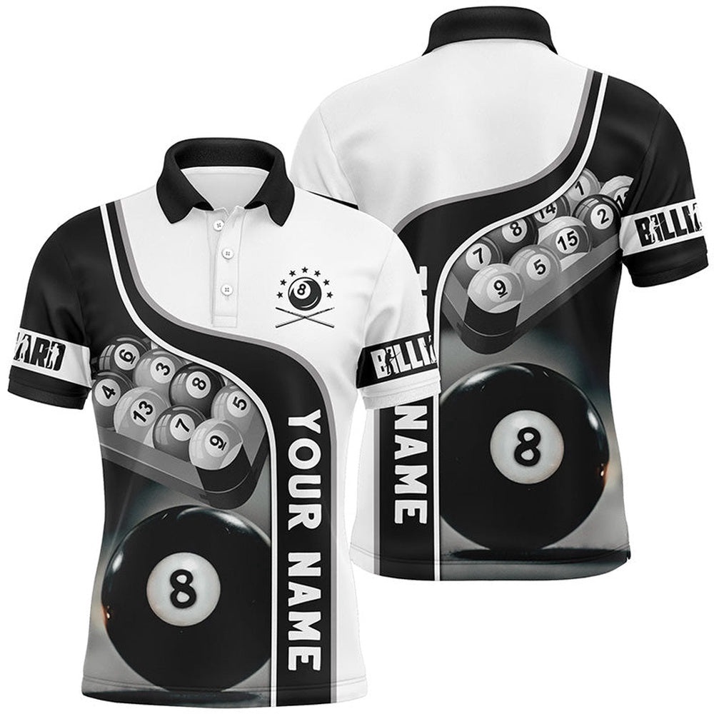 8 Ball Pool Billiard Balls 3D Polo Shirts, Custom Name Billiard Team Shirts, Personalized Billiard Polo Shirt