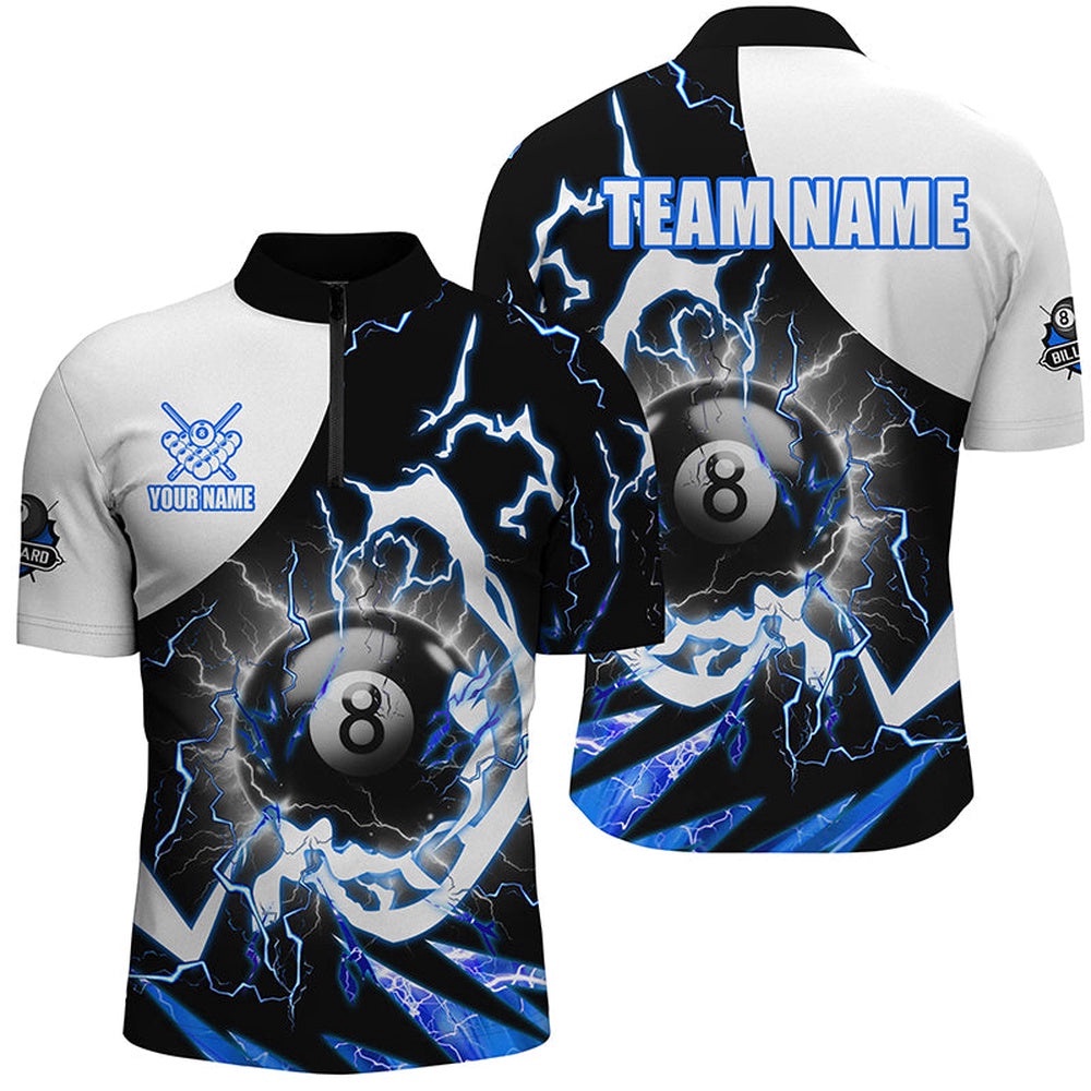 8 Ball Pool Billiard Jersey Shirt Custom Lightning Thunder Blue Billiard Team Jersey, Personalized Billiard Team Jersey Shirt