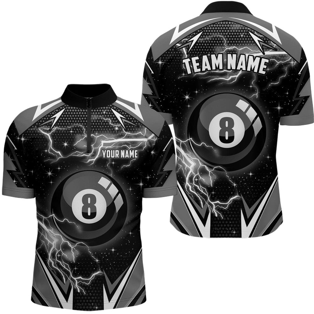 8 Ball Pool Billiard Jerseys Custom Name Black Billiard Shirts Team League Pool Jerseys, Personalized Billiard Team Jersey Shirt