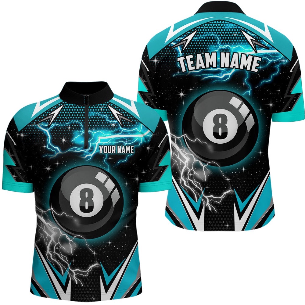 8 Ball Pool Billiard Jerseys Custom Turquoise Billiard Shirts Team League Pool Jerseys, Personalized Billiard Team Jersey Shirt