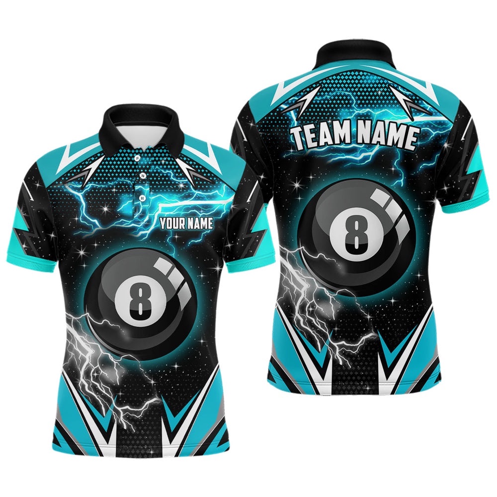 8 Ball Pool Billiard Polo Custom Turquoise Billiard Shirts Team League Pool Polo, Personalized Billiard Polo Shirt
