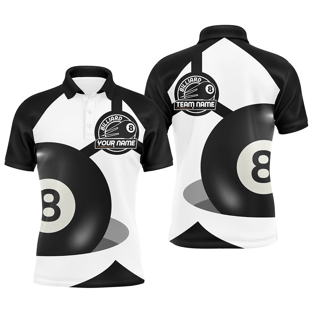 8 Ball Pool Black White Custom Pool Billiards Polo, Personalized Billiard Polo Shirt
