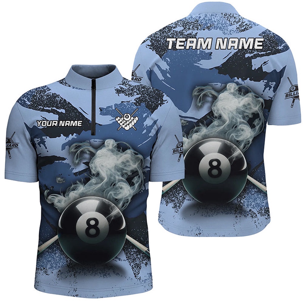 8 Ball Pool & Cue Smoke Custom Blue Camo Jersey Shirts, Billiard Snooker Outfits, Personalized Billiard Team Jersey Shirt