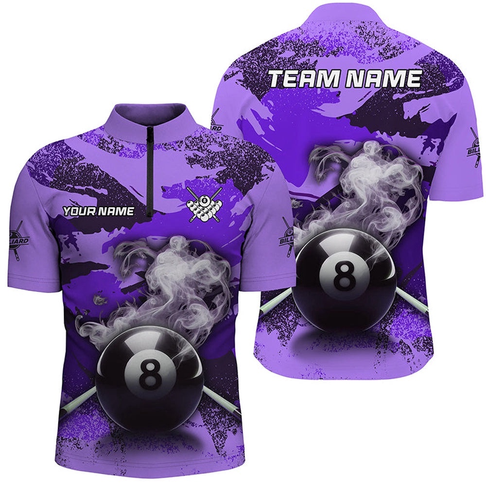8 Ball Pool & Cue Smoke Custom Purple Camo Billiard Shirts, Billiard Snooker Outfits, Personalized Billiard Team Jersey Shirt 8 Ball Pool & Cue Smoke Custom Purple Camo Billiard Shirts, Billiard Snooker Outfits, Personalized Billiard Team Jersey Shirt