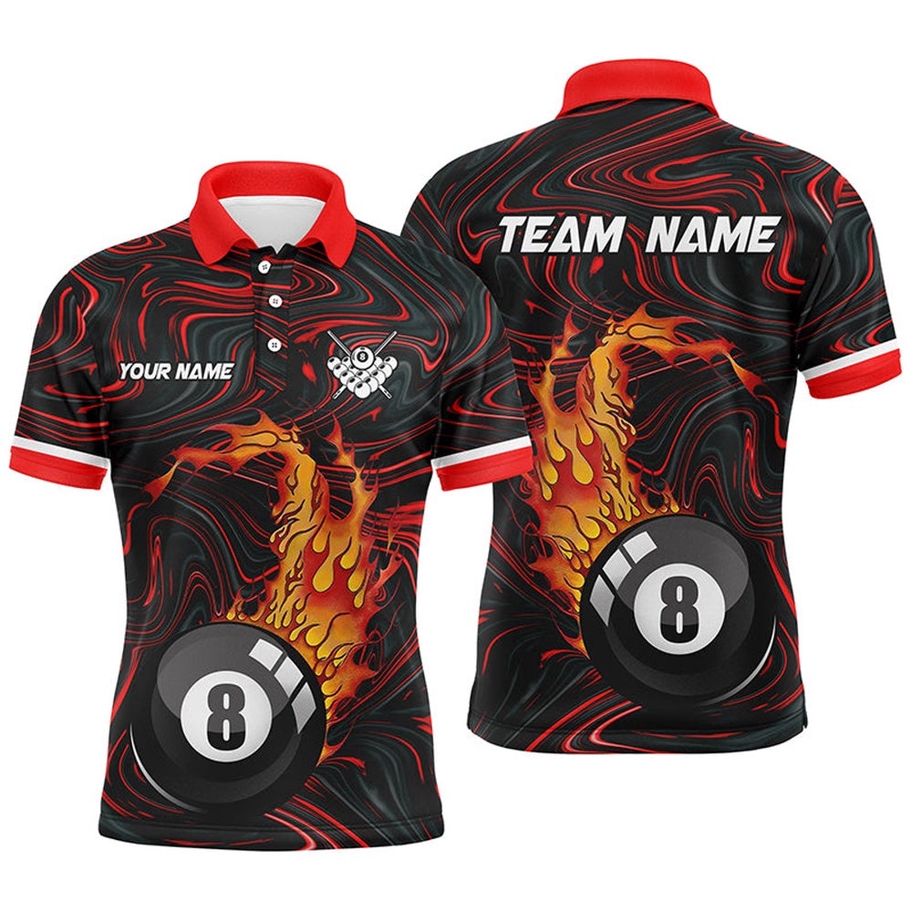 8 Ball Pool Fire 3D Polo Shirts Custom Unique Billiard Shirts For Pooler, Personalized Billiard Polo Shirt