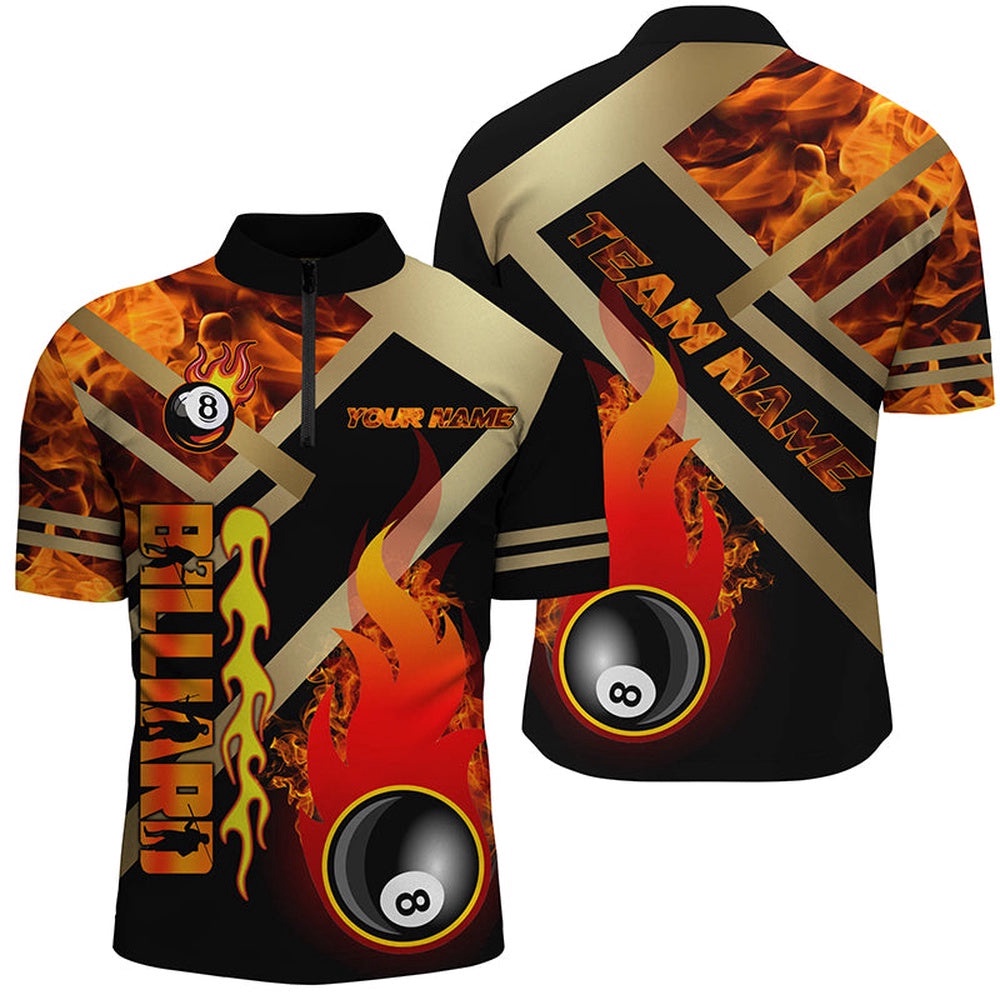 8 Ball Pool Fire Flame 3D Printed Jersey Shirts Custom Billiard Jersey Uniform, Personalized Billiard Team Jersey Shirt