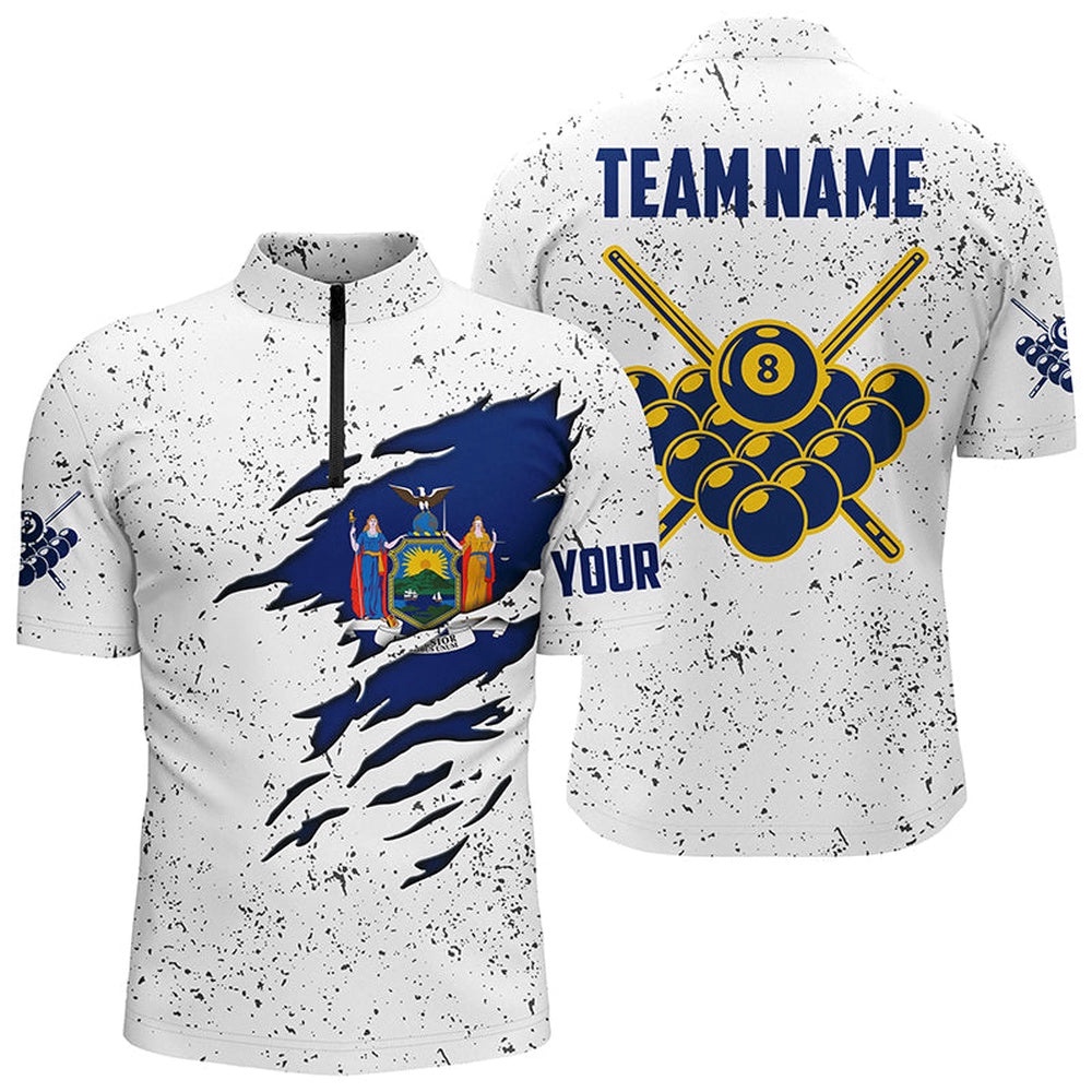 8 Ball Pool New York Flag Billiard ‘S Shirts Custom 8 Ball Pool Jersey Shirts, Personalized Billiard Team Jersey Shirt
