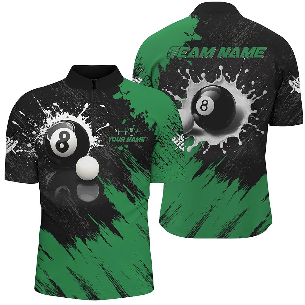 8 Ball Pool Paint Splash Billiard Shirts, Unique Billiard Pool Jerseys Green, Personalized Billiard Team Jersey Shirt
