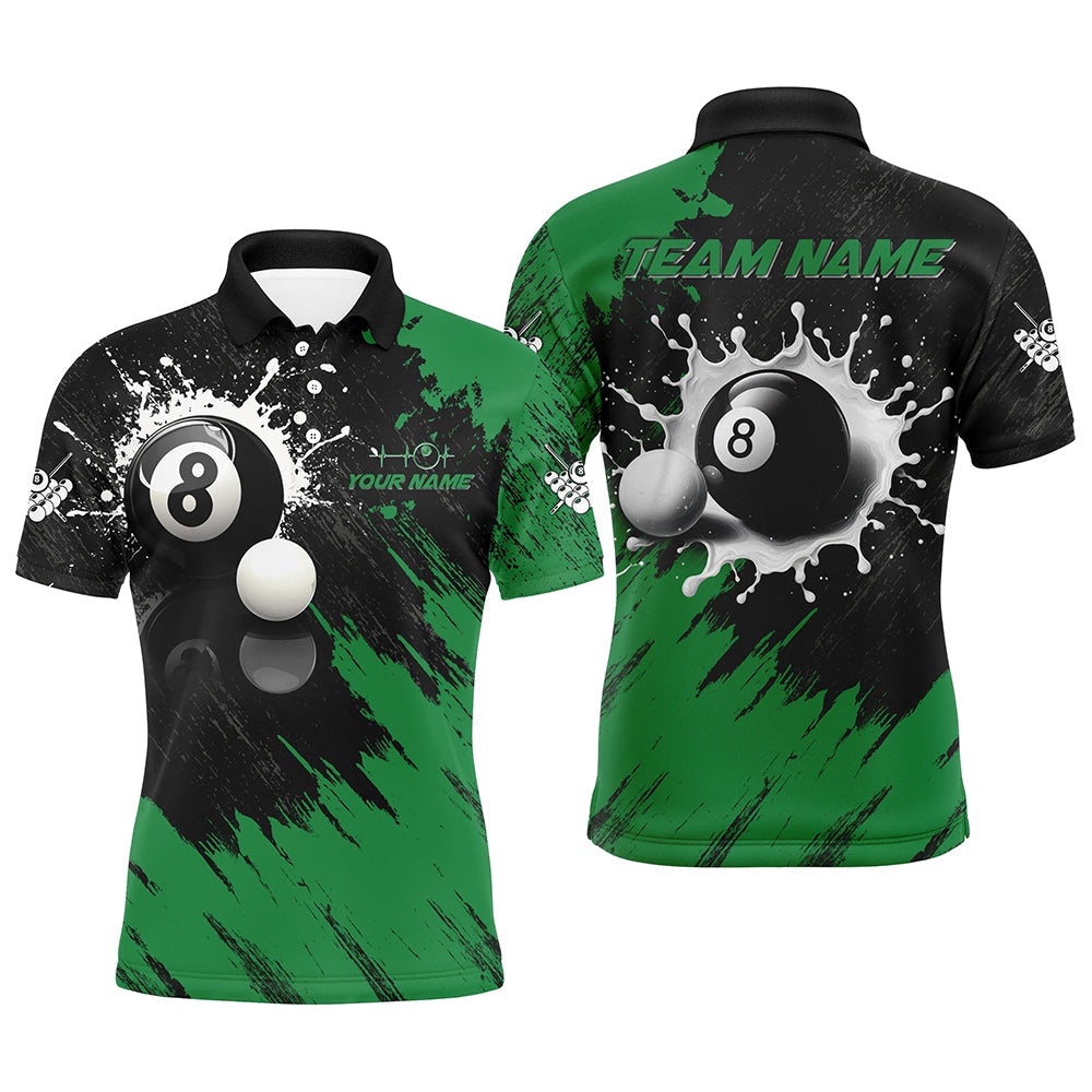8 Ball Pool Paint Splash Billiard Shirts, Unique Billiard Pool Polo Green, Personalized Billiard Polo Shirt 8 Ball Pool Paint Splash Billiard Shirts, Unique Billiard Pool Polo Green, Personalized Billiard Polo Shirt