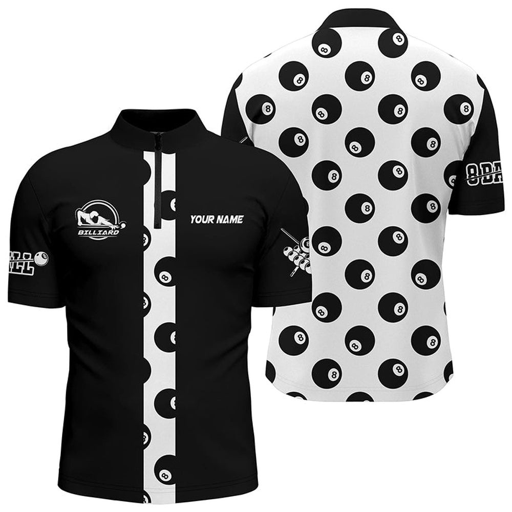 8 Ball Pool Pattern Black White Billiard 3D Jersey Shirts, Billiard Jerseys, Personalized Billiard Team Jersey Shirt