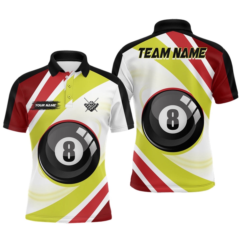8 Ball Pool Red Green Custom Billiard Balls Polo, Personalized Billiard Polo Shirt