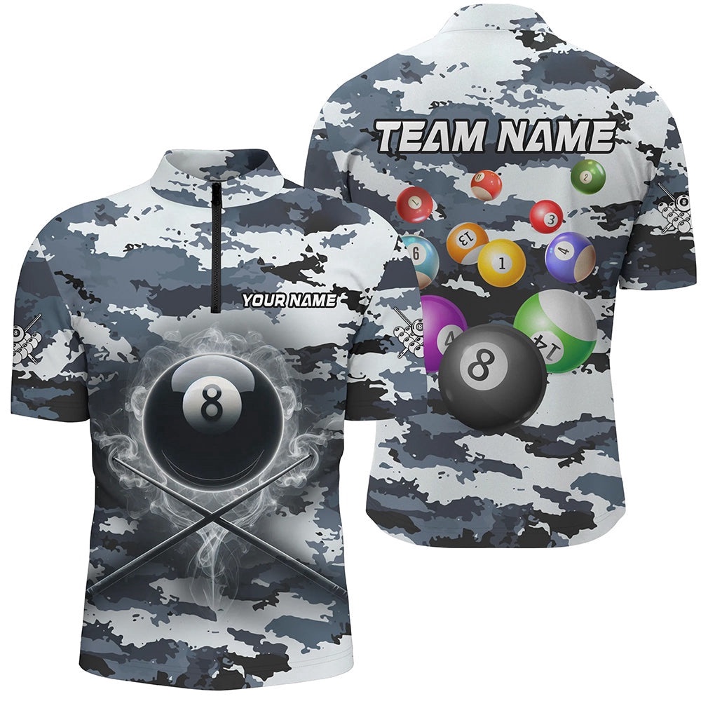 8 Ball Pool Smoke Billiard Shirts Custom Camo Billiard Balls Team Jerseys, Personalized Billiard Team Jersey Shirt