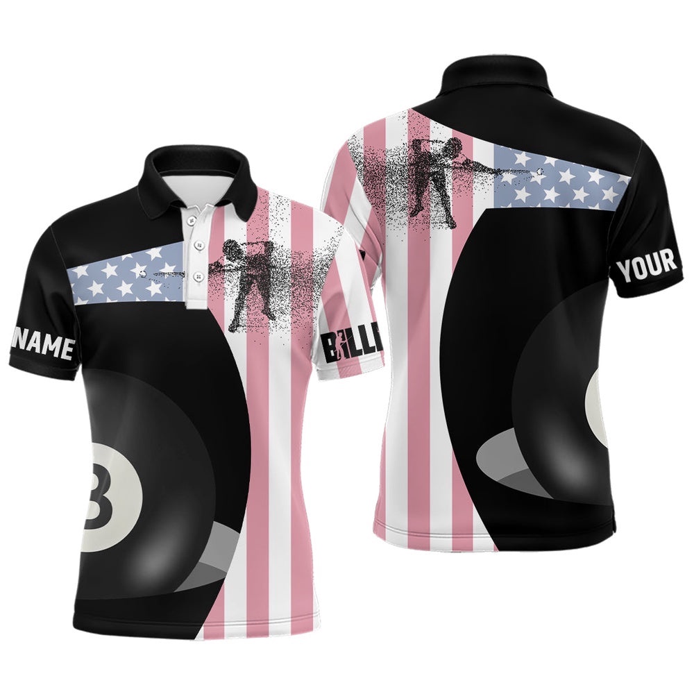 8 Ball Pool US Flag Custom Pool Player Billiards Polo, Personalized Billiard Polo Shirt