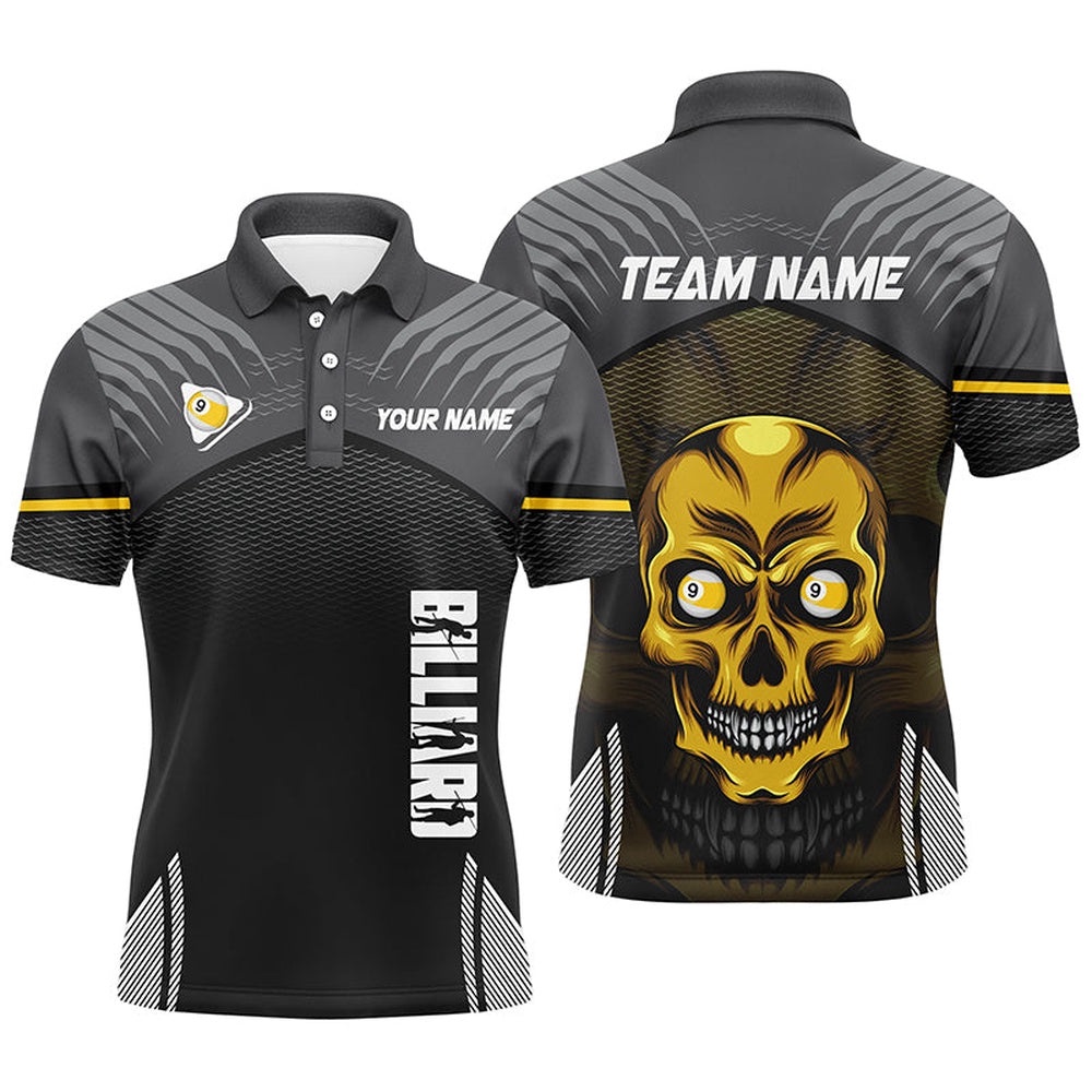 9 Ball Pool Billiard 3D Skull Polo Shirts Custom Name 9 Ball Pool Polo Shirts, Personalized Billiard Polo Shirt