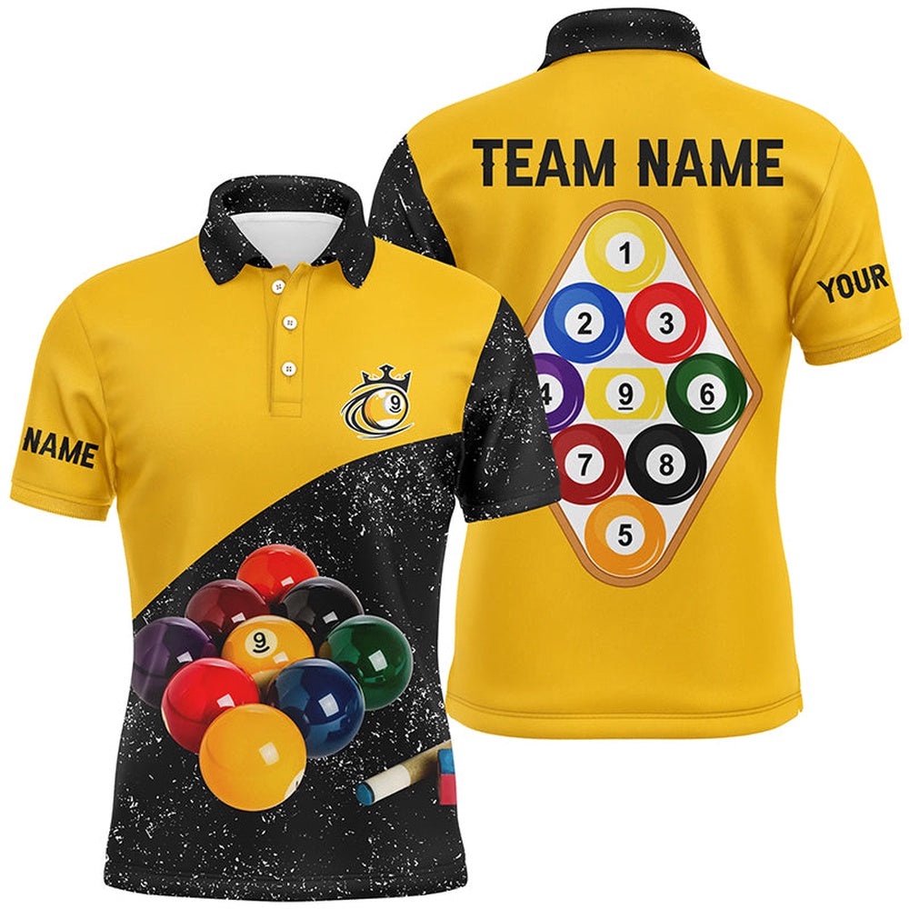 9 Ball Pool Black Grunge Billiards Polo Shirts, 3D Billiard Balls Polo Shirts, Personalized Billiard Polo Shirt