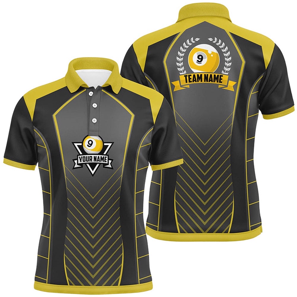 9 Ball Pool Emblem 3D Billiards Polo Shirts, Custom 9 Ball Team Shirts, Personalized Billiard Polo Shirt