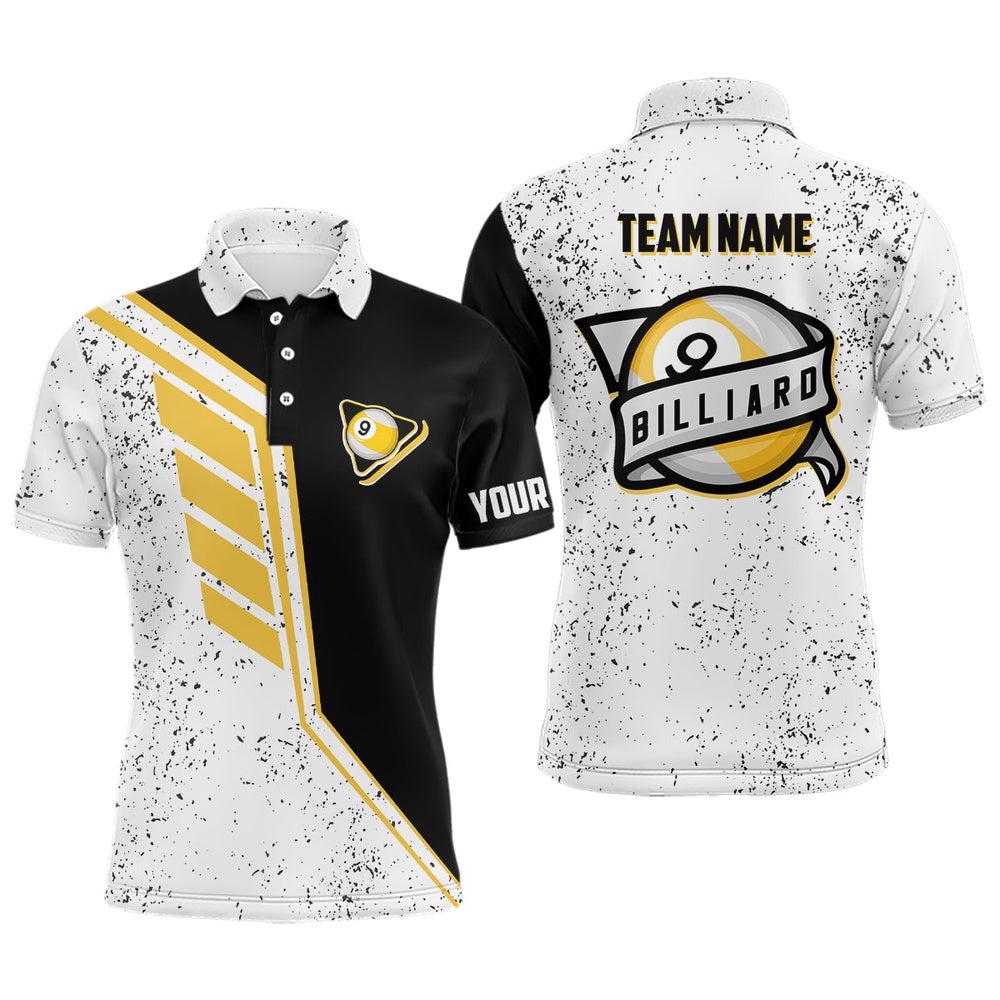 9 Ball Pool Grunge Style Custom 9 Ball Billiards Polo Shirts, Personalized Billiard Polo Shirt