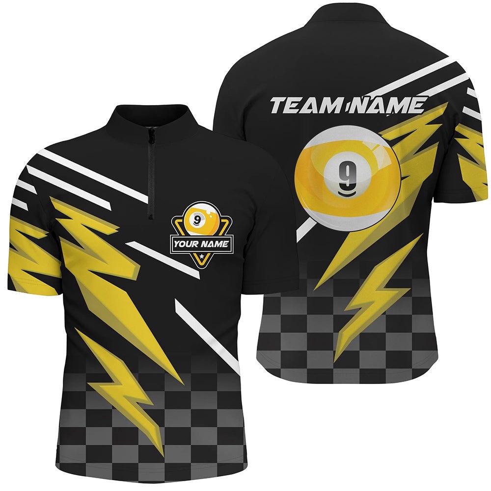 9 Ball Pool Tournat Billiards Shirts, Yellow Black 9 Ball Billiard Jerseys, Personalized Billiard Team Jersey Shirt