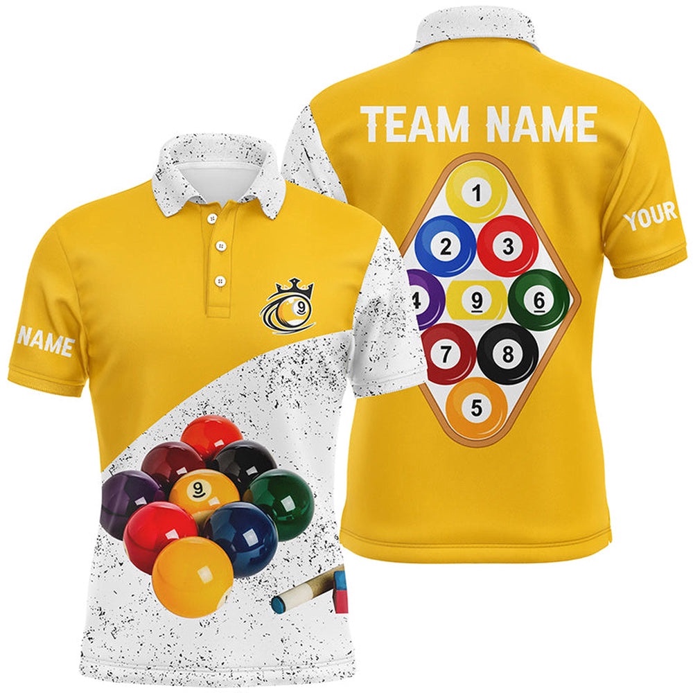 9 Ball Pool White Grunge Billiards Polo Shirts, 3D Billiard Balls Polo Shirts, Personalized Billiard Polo Shirt