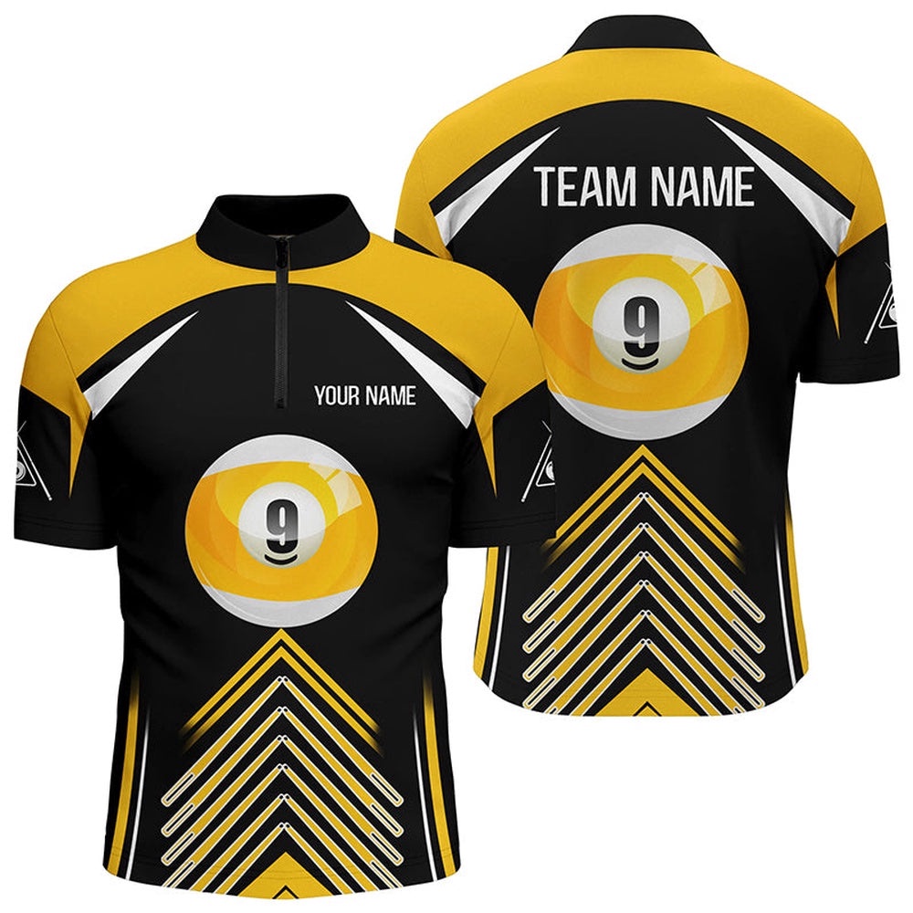 9 Ball Pool Yellow Black Version Billiards Jerseys, Personalized Billiard Team Jersey Shirt