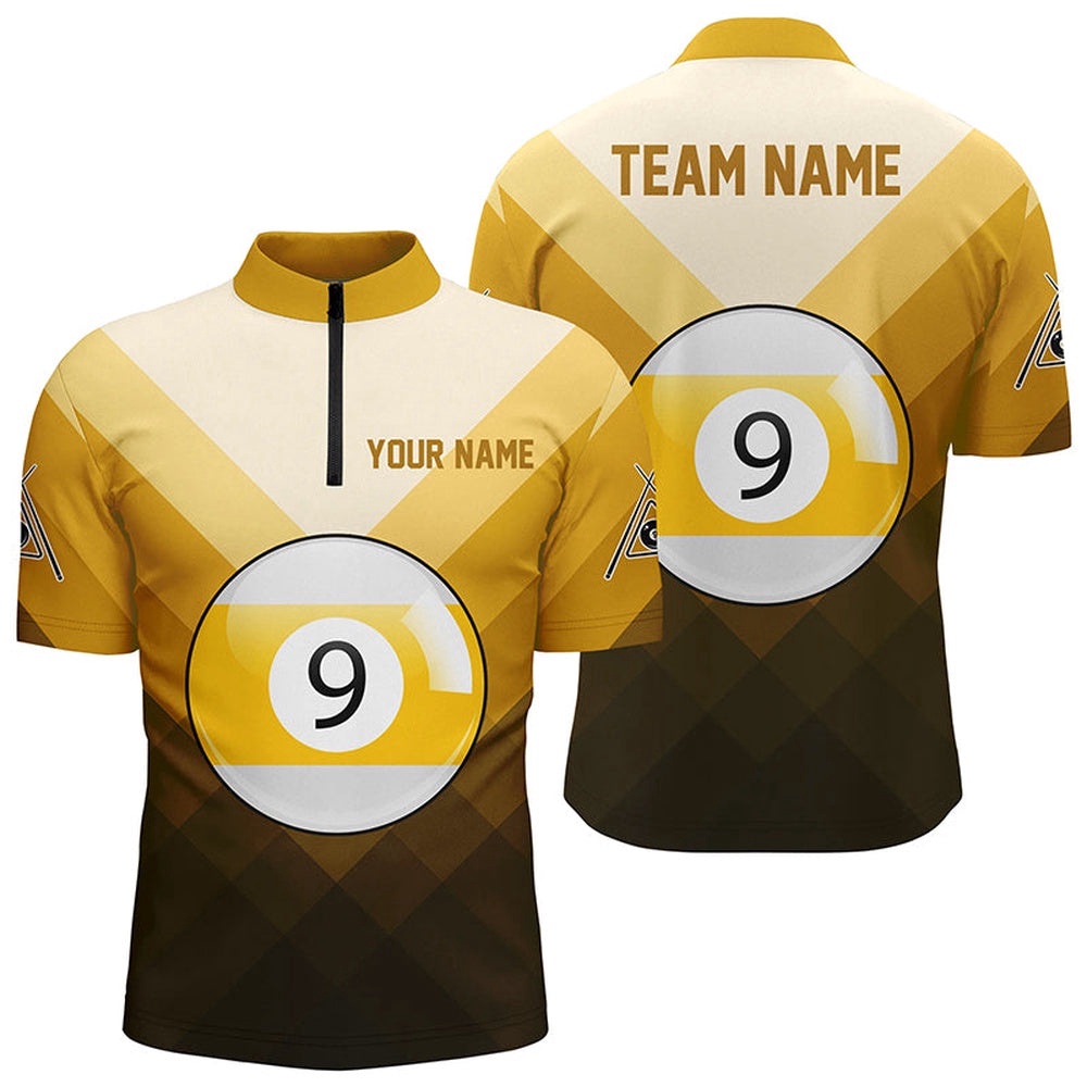 9 Ball Pool Yellow Custom Pool Billiard Jerseys, Personalized Billiard Team Jersey Shirt