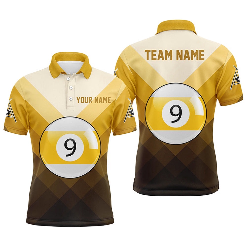 9 Ball Pool Yellow Sports Style Custom Billiard Polo, Personalized Billiard Polo Shirt 9 Ball Pool Yellow Sports Style Custom Billiard Polo, Personalized Billiard Polo Shirt