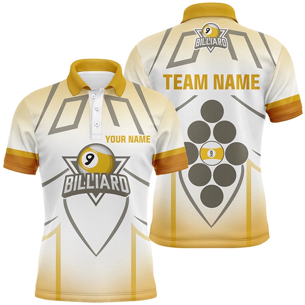 9 Ball Pool Yellow White Billiard 3D Polo Shirts, 9 Ball Billiard Polo, Personalized Billiard Polo Shirt