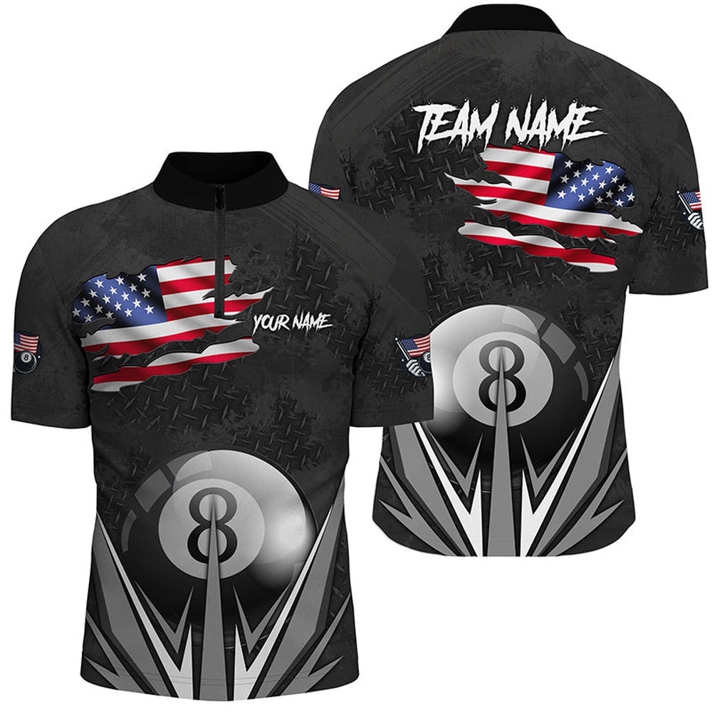 American Flag 8 Ball Pool Custom Name Black Billiard Jerseys, Patriotic Billiard Shirts, Personalized Billiard Team Jersey Shirt American Flag 8 Ball Pool Custom Name Black Billiard Jerseys, Patriotic Billiard Shirts, Personalized Billiard Team Jersey Shirt