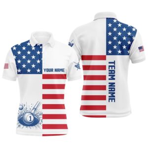 American Flag Billiard Polo Shirts Custom Name…