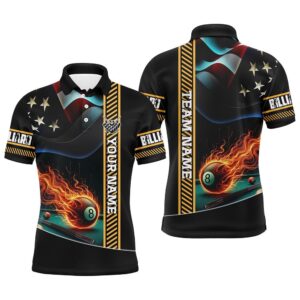 American Flag Flaming 8 Ball Pool Polo…
