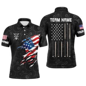 American Flag Patriotic Billiard Black Polo Shirts…