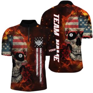 American Flag Skull Fire Billiard Jersey &…