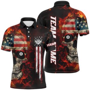 American Flag Skull Fire Billiard Polo &…