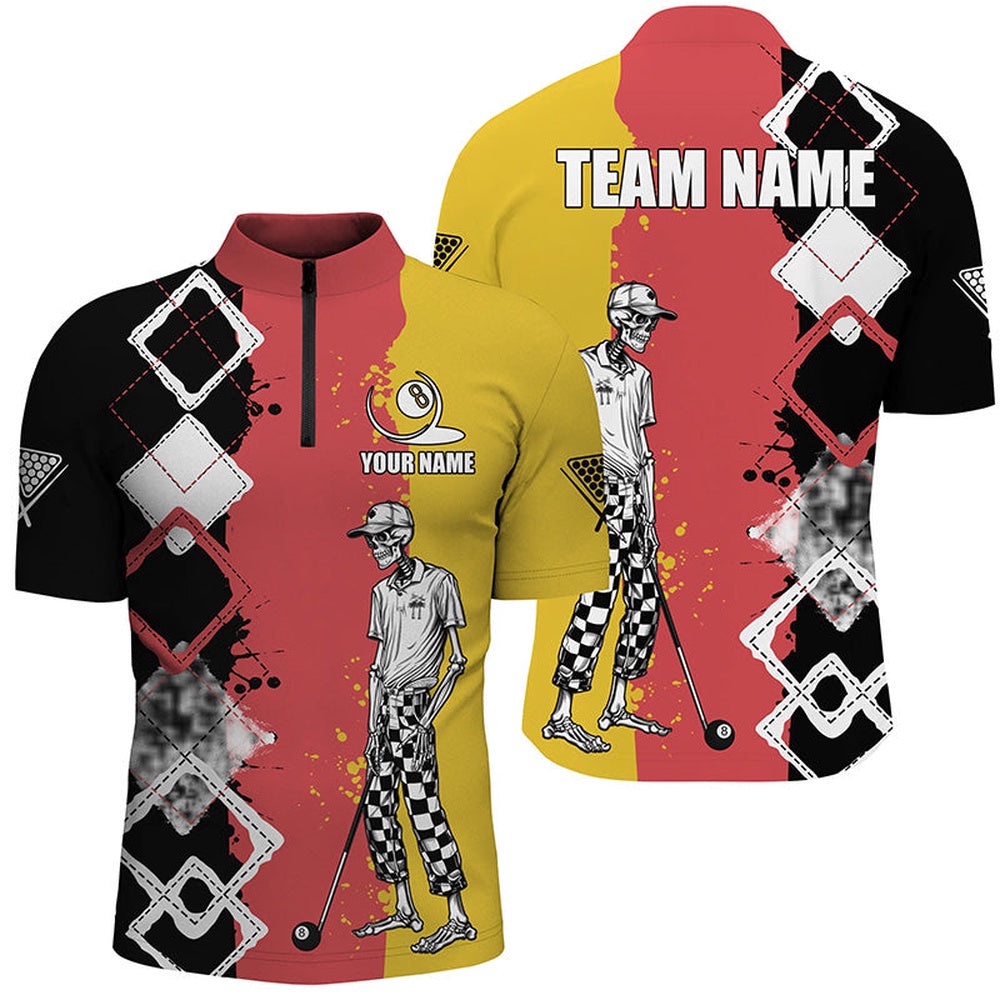 Argyle Funny Skeleton Billiard Shirts Custom Colorful Billiard Team Jerseys, Personalized Billiard Team Jersey Shirt