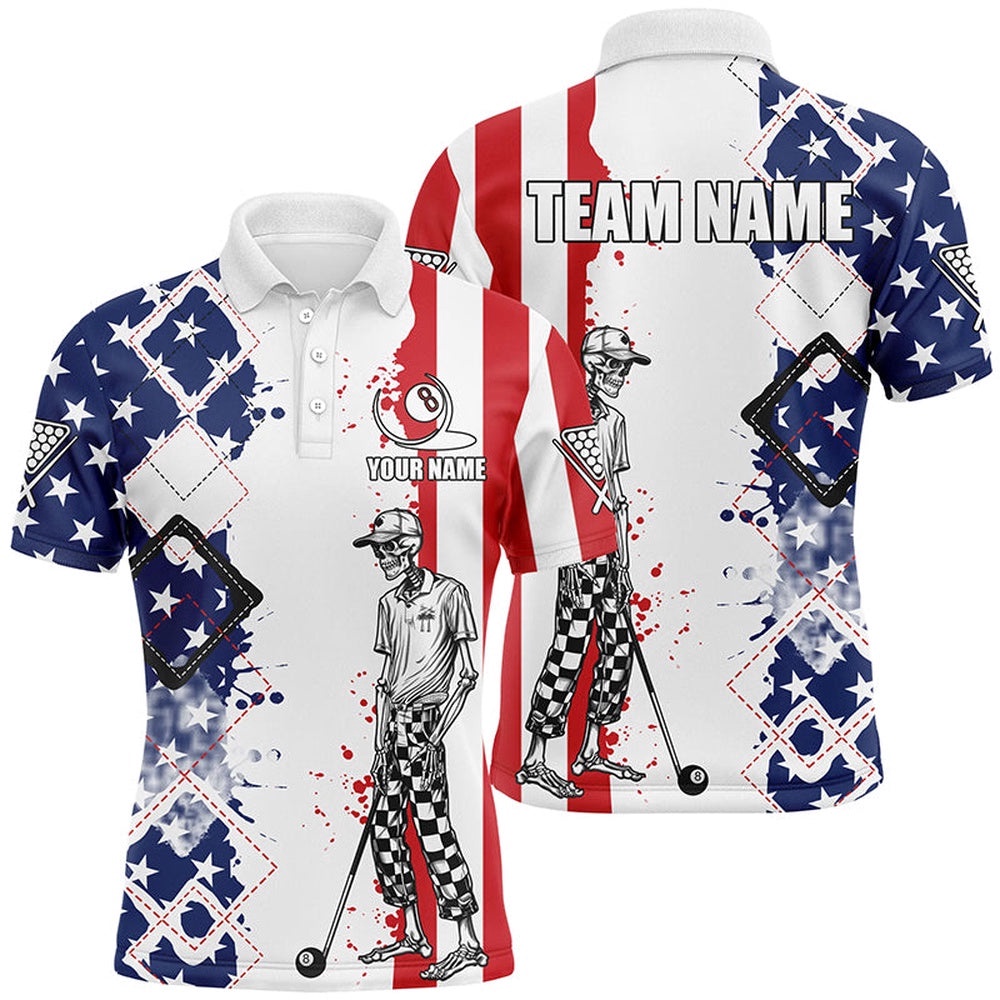 Argyle Us Flag Funny Skeleton Billiard Shirts, Patriotic Billiard Team Polo, Personalized Billiard Polo Shirt Argyle Us Flag Funny Skeleton Billiard Shirts, Patriotic Billiard Team Polo, Personalized Billiard Polo Shirt