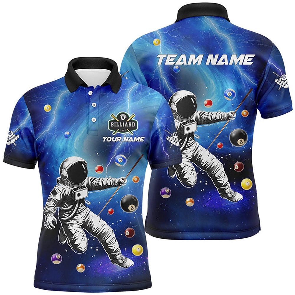 Astronaut Billiard Balls 3D Printed Shirts Custom Funny Billiard Apparelâ Blue, Personalized Billiard Polo Shirt