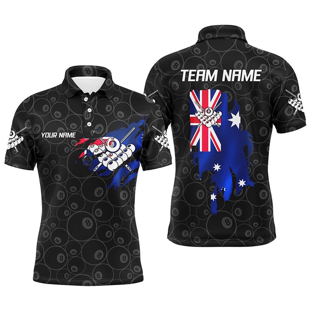 Australian Flag 8 Ball Pool Billiards Polo Shirts Custom Billiard Team Shirts, Personalized Billiard Polo Shirt