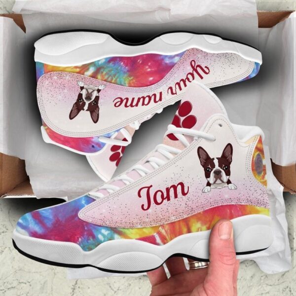 Breast Cancer Tie Dye Pattern Funny Dog Customized JD 13 Shoes, Custom Dog Basketball Shoes, Personalized Pet JD 13 Shoes, Pet Lover Shoes Gift