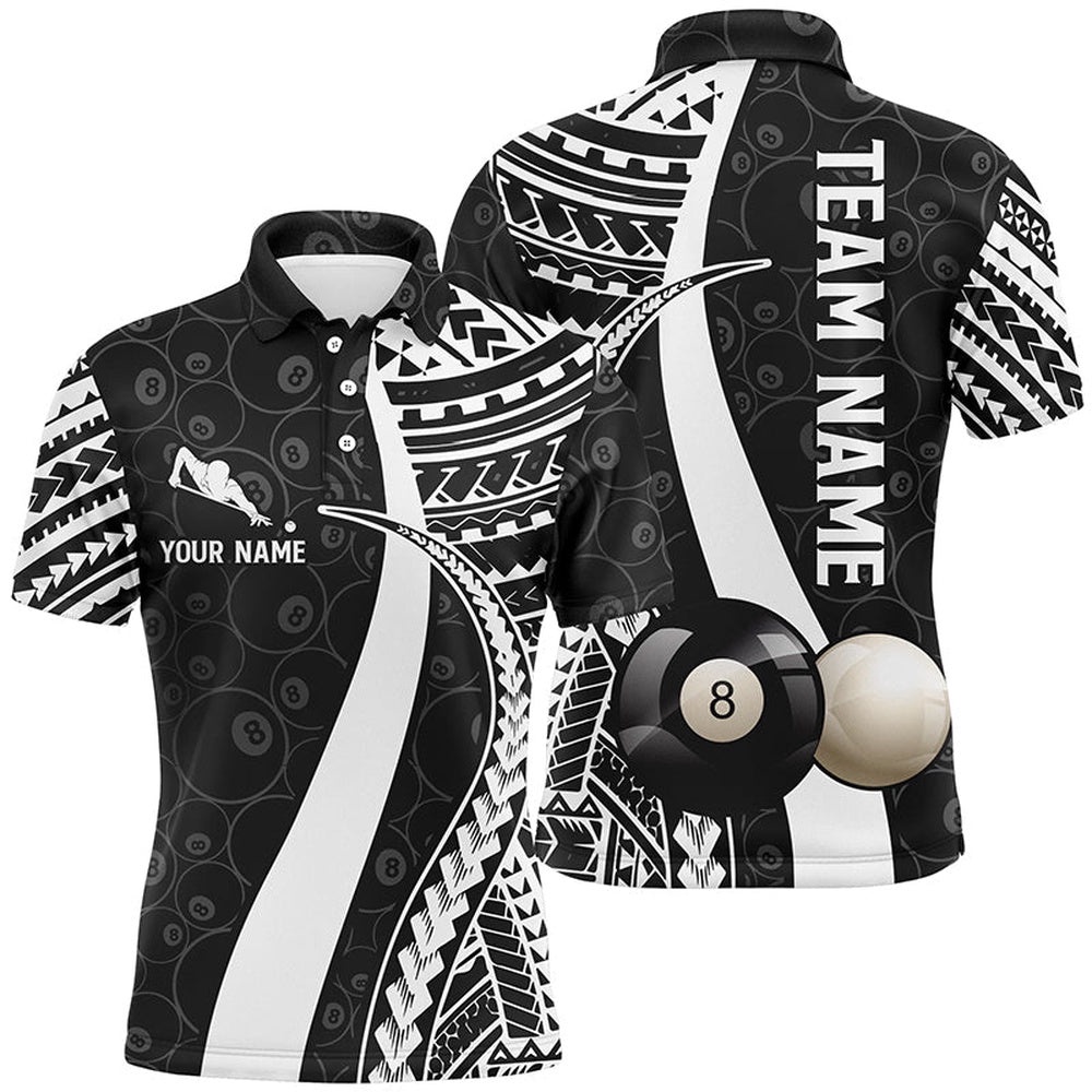 BW Tribal Custom Billiard 3D Polo Shirts, 8 Ball Pattern Billiards Polo, Personalized Billiard Polo Shirt BW Tribal Custom Billiard 3D Polo Shirts, 8 Ball Pattern Billiards Polo, Personalized Billiard Polo Shirt