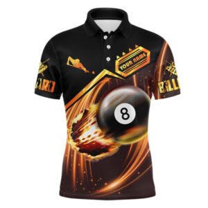 Ball 8 Fire Billiard 3D Polo Shirts,…