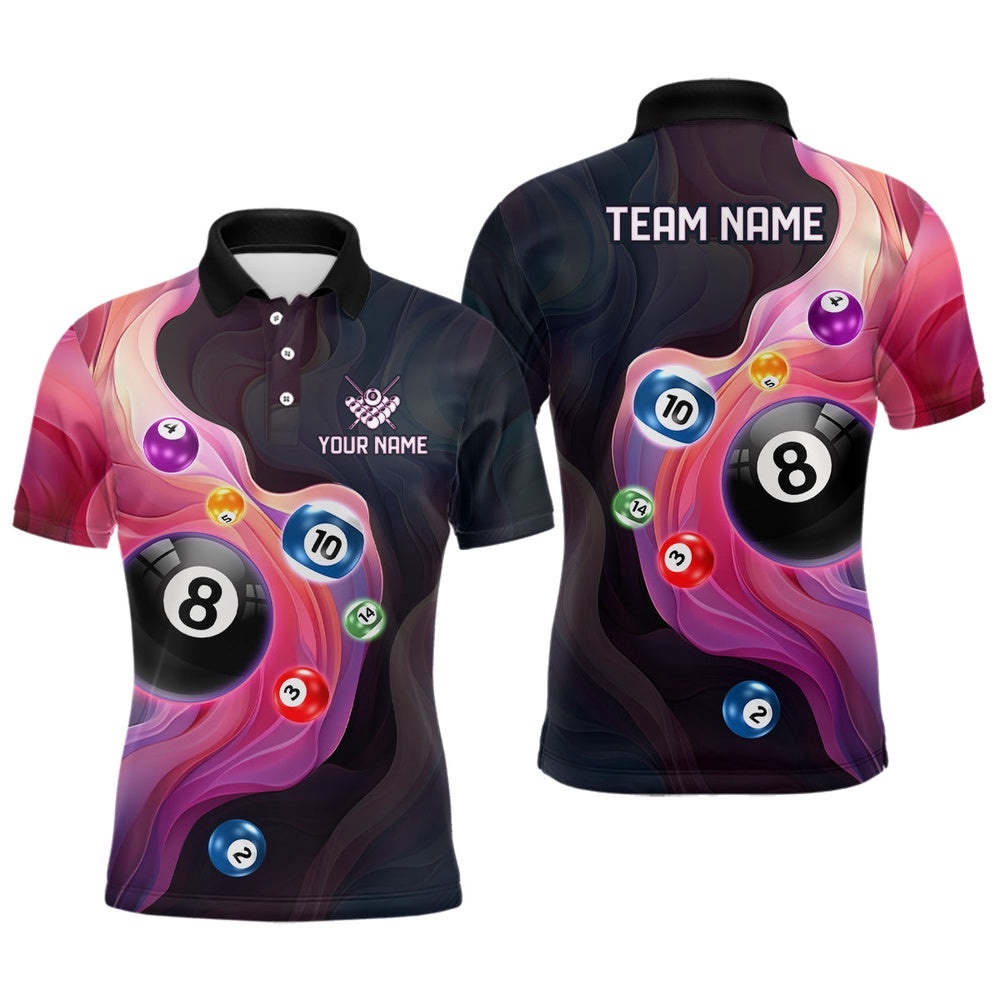 Ball Billiards Colorful Abstract Liquid Billiards Team Shirts, Personalized Billiard Polo Shirt