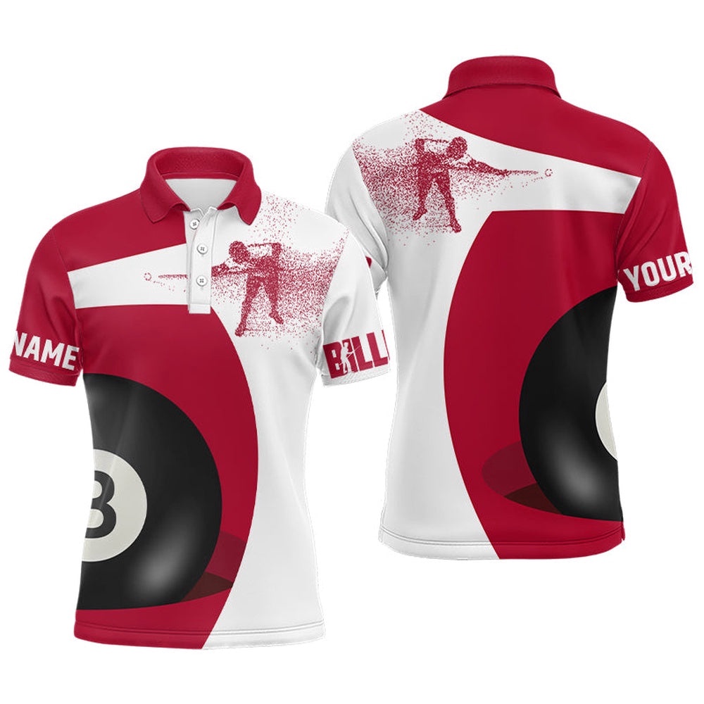 Billiard 3D Funny Billiard Player Polo Shirts, Custom Red Billiards Polo, Personalized Billiard Polo Shirt