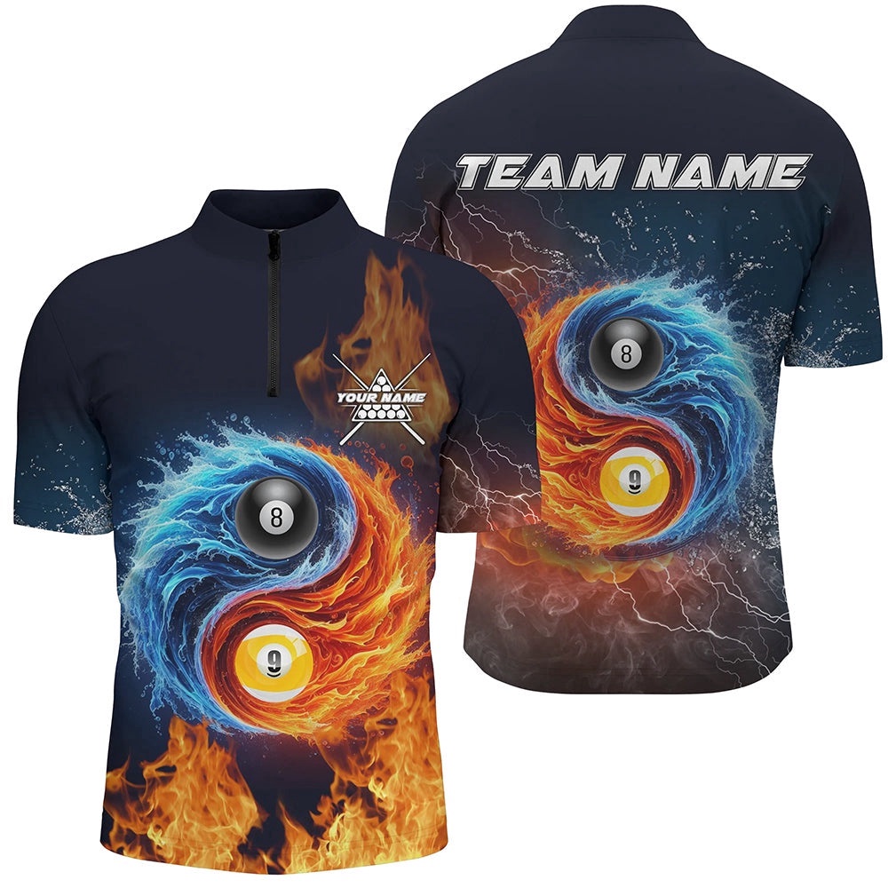 Billiard 8 Ball & 9 Ball 3D Water Fire Jersey Shirt Custom Billiard Attire Jerseys, Personalized Billiard Team Jersey Shirt