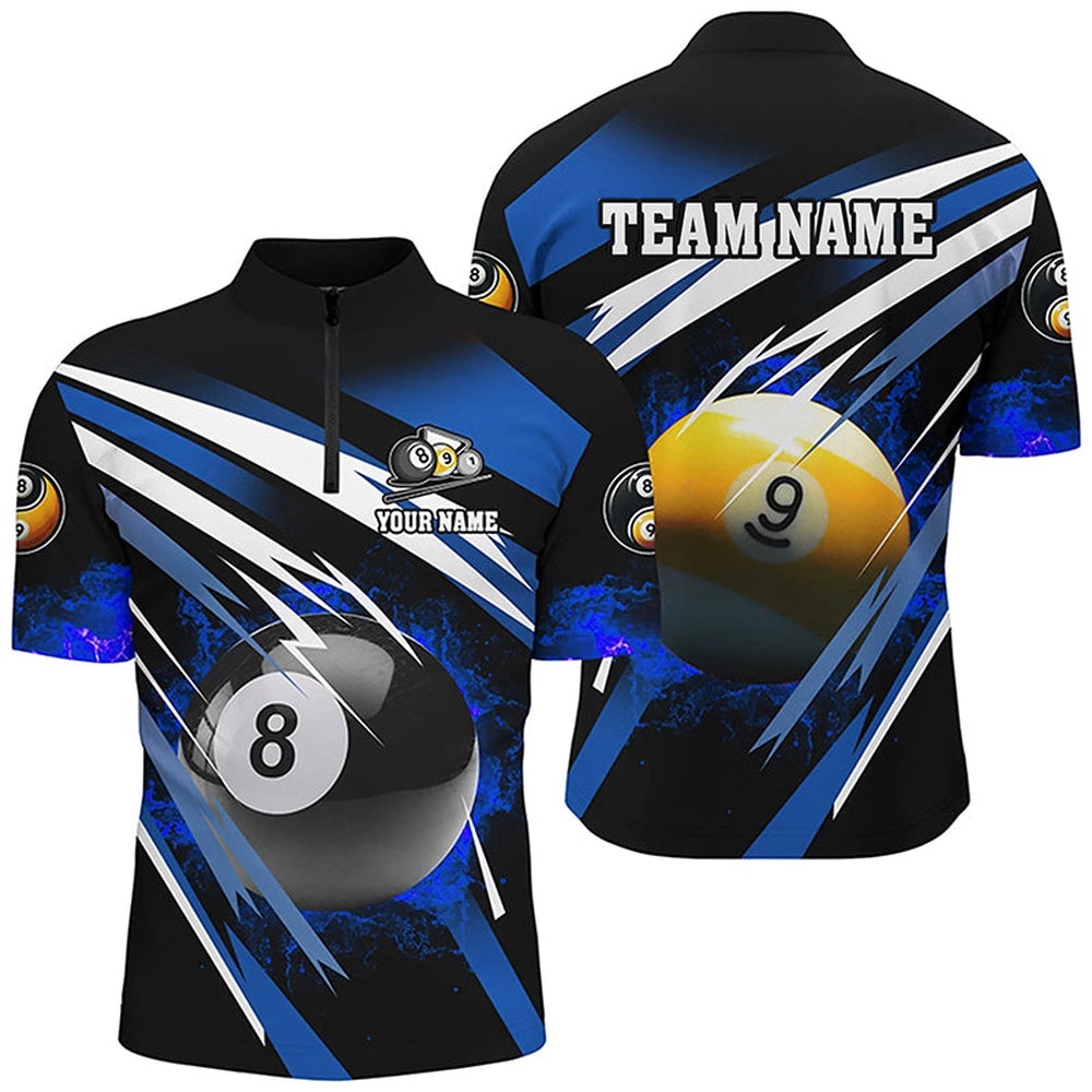 Billiard 8 Ball & 9 Ball Fire Jersey & Jersey Shirt Custom Billiard Jersey Attire Blue, Personalized Billiard Team Jersey Shirt