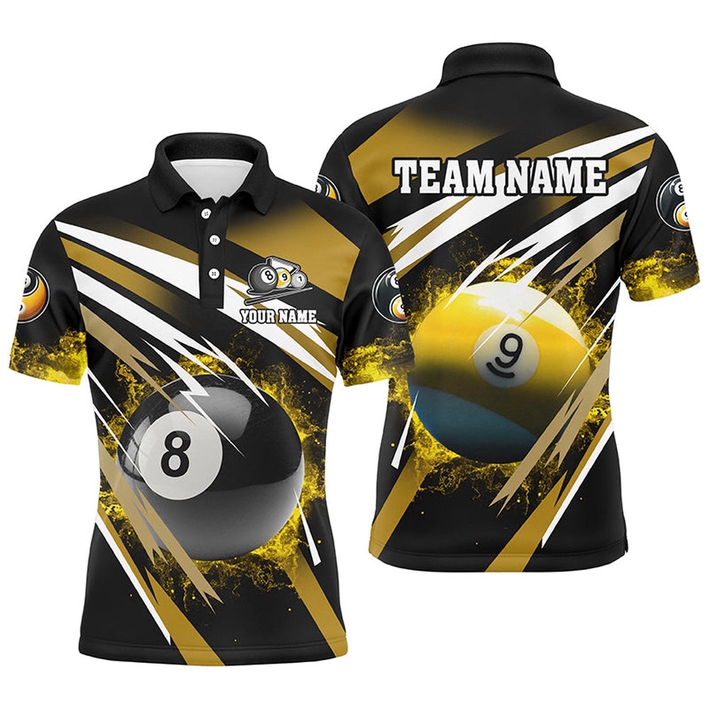 Billiard 8 Ball & 9 Ball Fire Polo Shirts Custom Billiard Polo Attire Yellow, Personalized Billiard Polo Shirt Billiard 8 Ball & 9 Ball Fire Polo Shirts Custom Billiard Polo Attire Yellow, Personalized Billiard Polo Shirt
